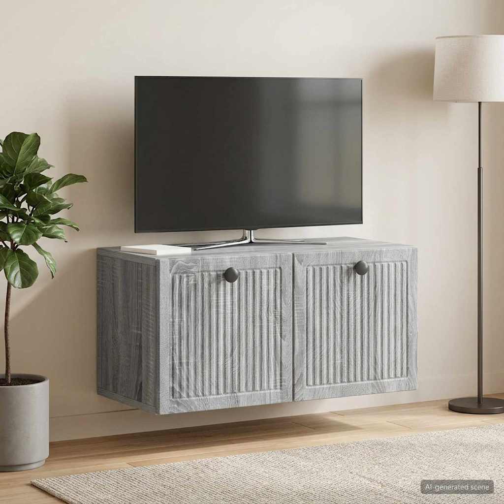Fali TV szekrény Szürke Sonoma 59,5 x 31 x 30 cm Szerelt Fa