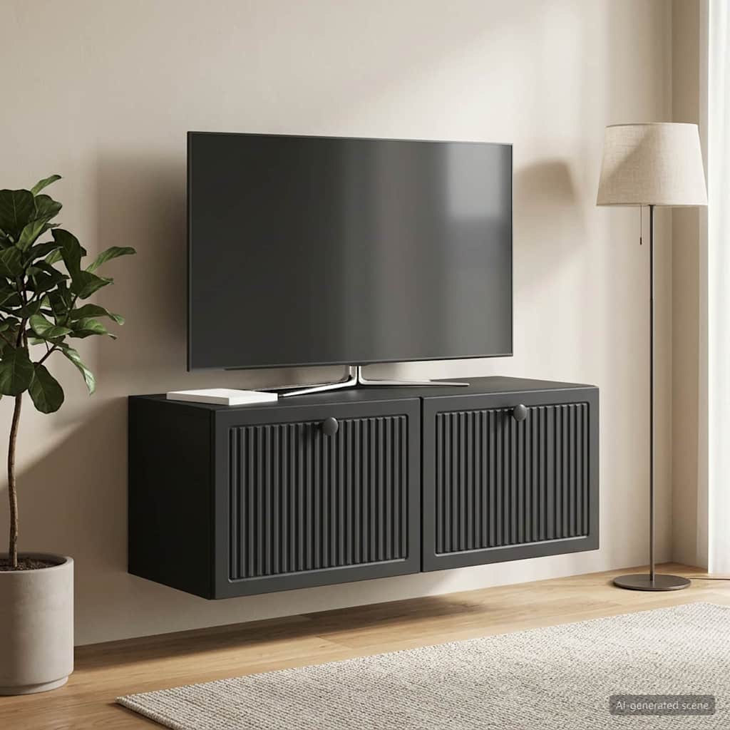Fali TV szekrény Fekete 78,5 x 31 x 30 cm Szerelt Fa