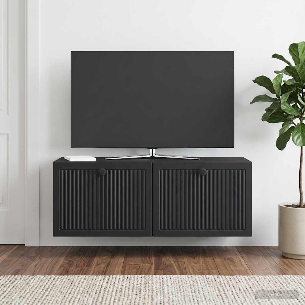 Fali TV szekrény Fekete 78,5 x 31 x 30 cm Szerelt Fa