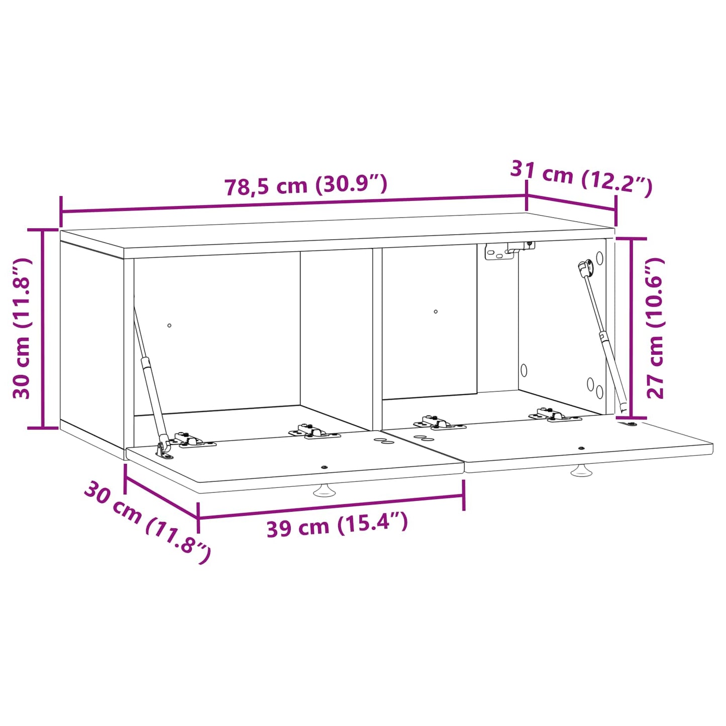 Fali TV szekrény Fekete 78,5 x 31 x 30 cm Szerelt Fa
