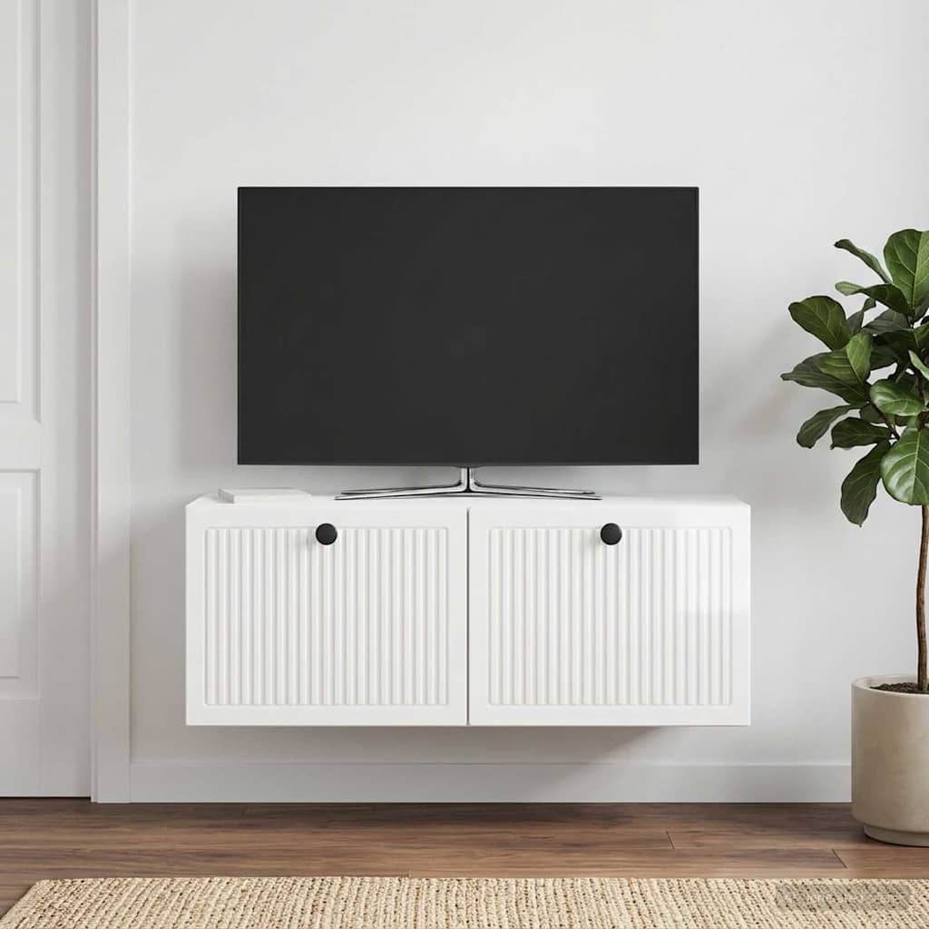 Fali TV szekrény Magasfényű Fehér 78,5 x 31 x 30 cm Szerelt Fa