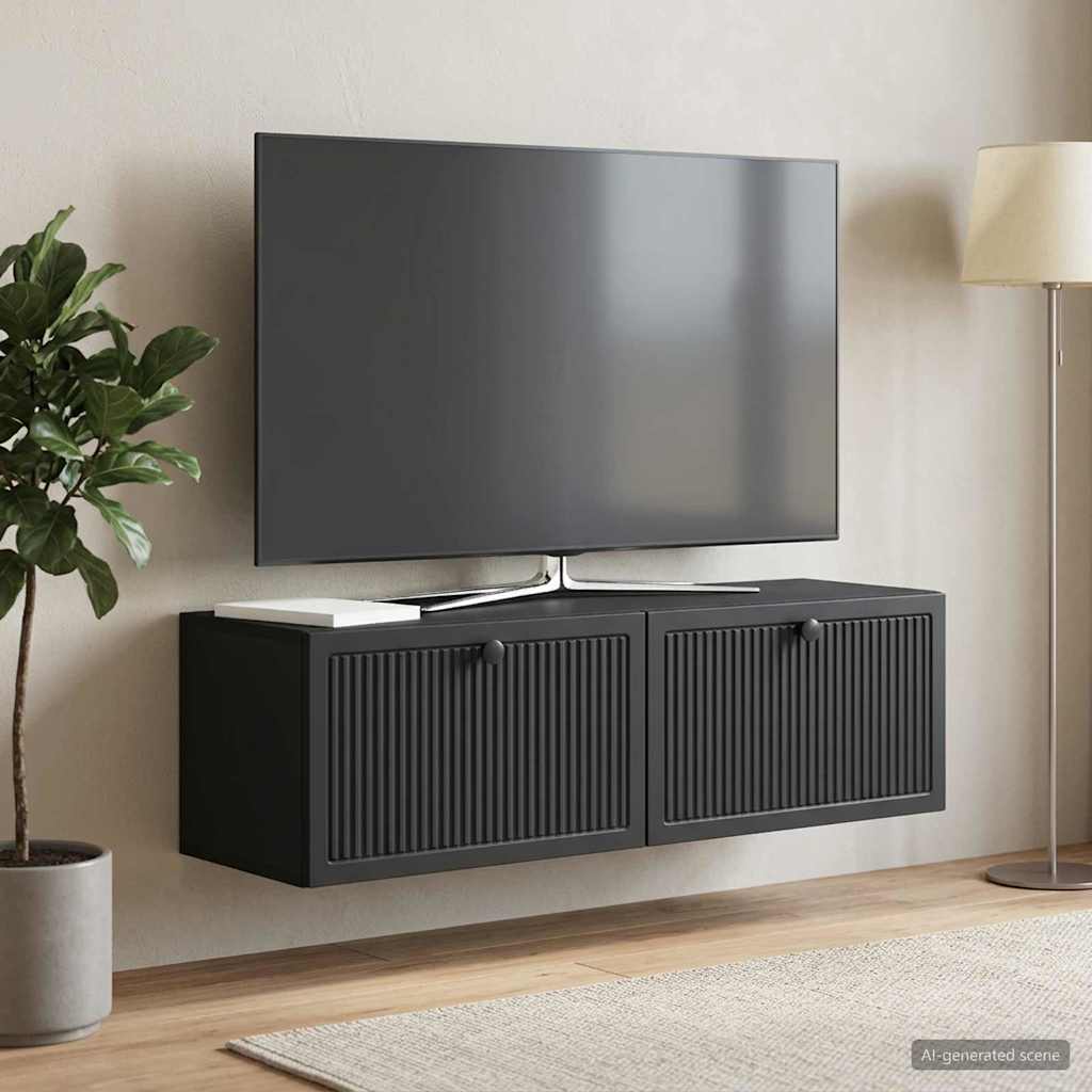 Fali TV szekrény Fekete 98 x 31 x 30 cm Szerelt Fa