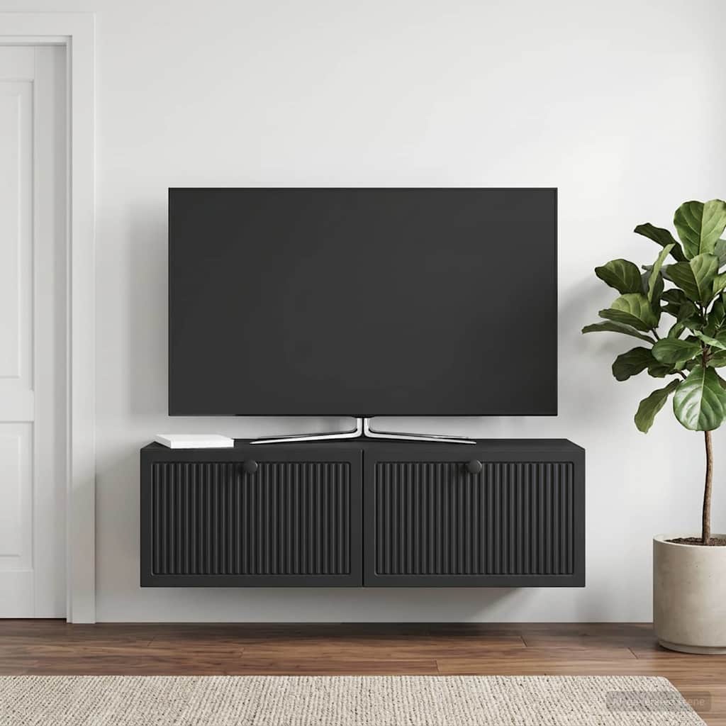 Fali TV szekrény Fekete 98 x 31 x 30 cm Szerelt Fa