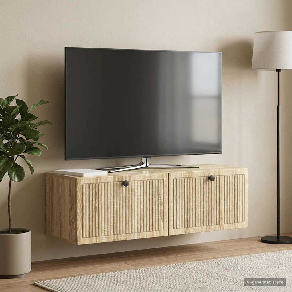 Fali TV szekrény Sonoma Tölgy 98 x 31 x 30 cm Szerelt Fa
