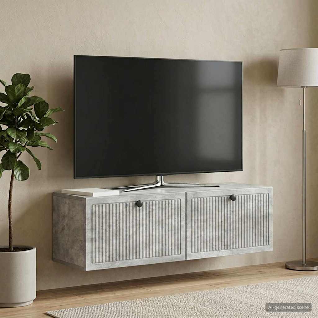 Fali TV szekrény Betonszürke 98 x 31 x 30 cm Szerelt Fa