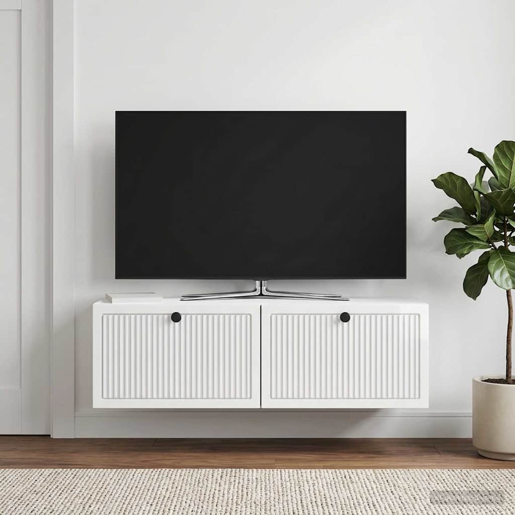 Fali TV szekrény Magasfényű Fehér 98 x 31 x 30 cm Szerelt Fa