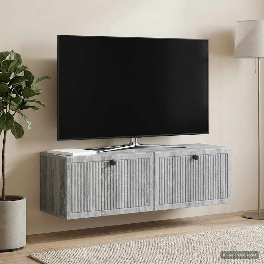 Fali TV szekrény Szürke Sonoma 98 x 31 x 30 cm Szerelt Fa