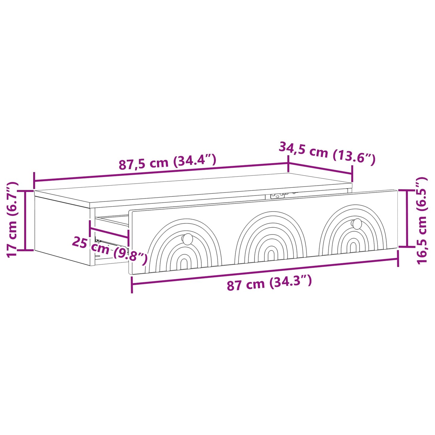 Fali oldaltábla 87,5 x 34,5 x 17 cm Szerelt Fa Betonszürke