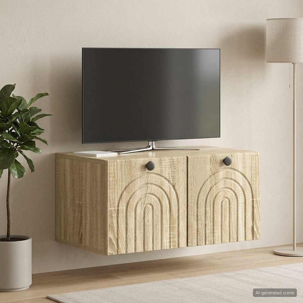 Fali TV szekrény Sonoma Tölgy 59,5 x 41 x 30 cm Szerelt Fa