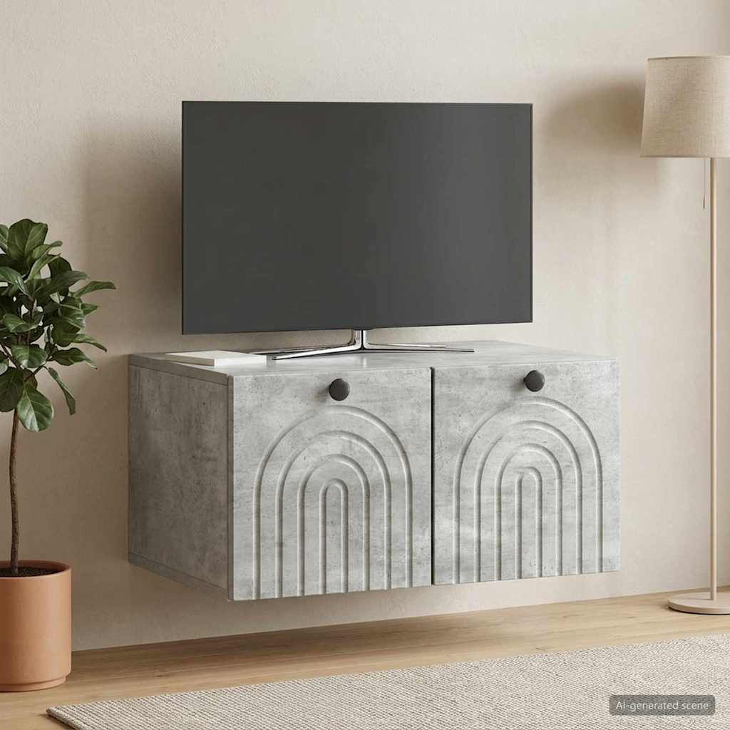 Fali TV szekrény Betonszürke 59,5 x 41 x 30 cm Szerelt Fa