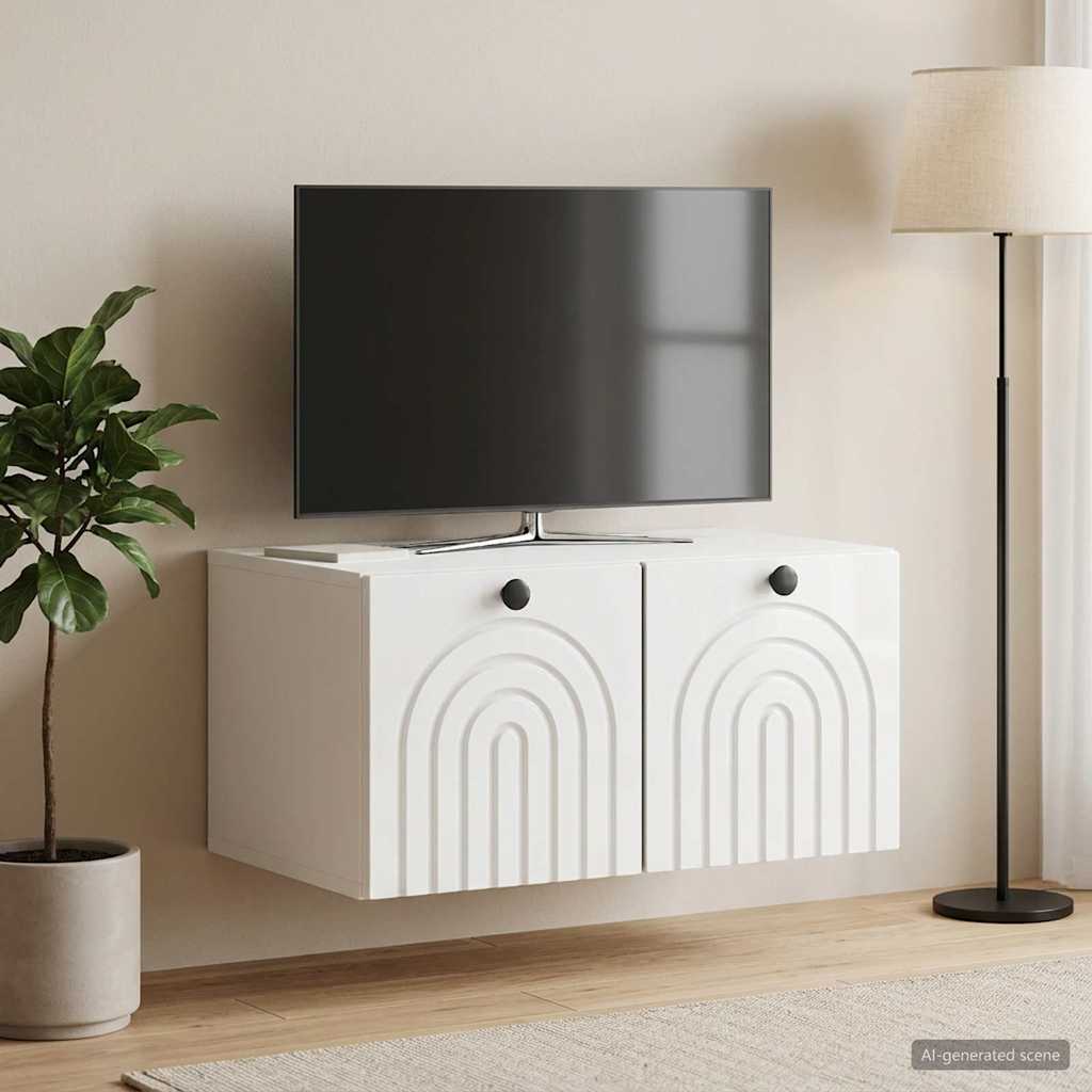 Fali TV szekrény Magasfényű Fehér 59,5 x 41 x 30 cm Szerelt Fa