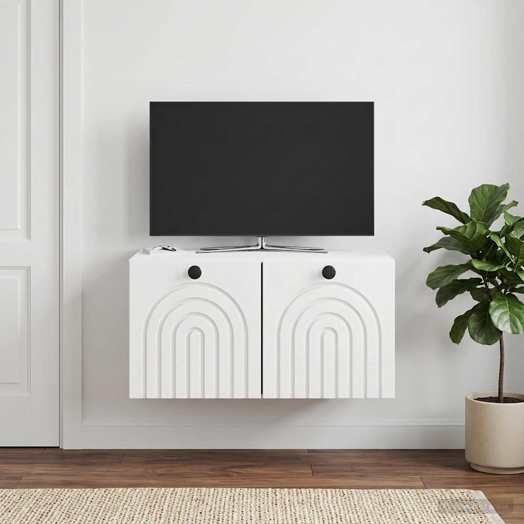 Fali TV szekrény Magasfényű Fehér 59,5 x 41 x 30 cm Szerelt Fa