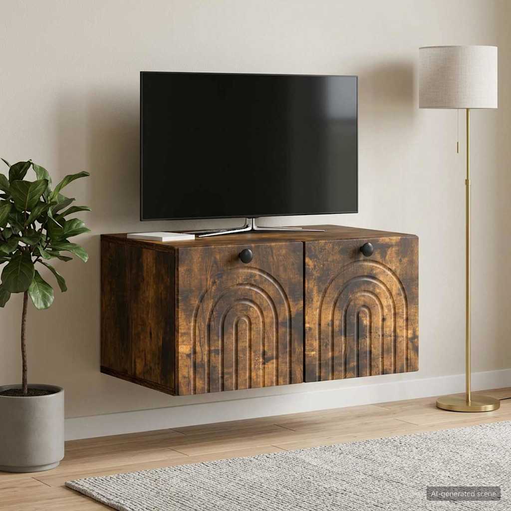 Fali TV szekrény Füstös Tölgy 59,5 x 41 x 30 cm Szerelt Fa