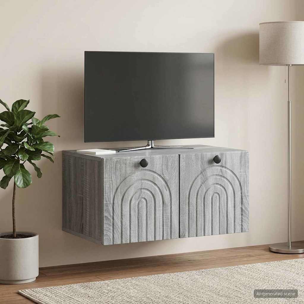 Fali TV szekrény Szürke Sonoma 59,5 x 41 x 30 cm Szerelt Fa