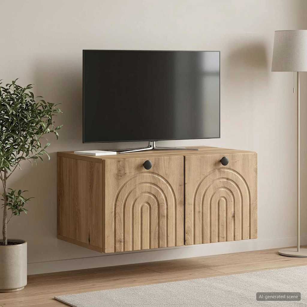 Fali TV szekrény 59,5 x 41 x 30 cm Kézműves Tölgy Szerelt Fa
