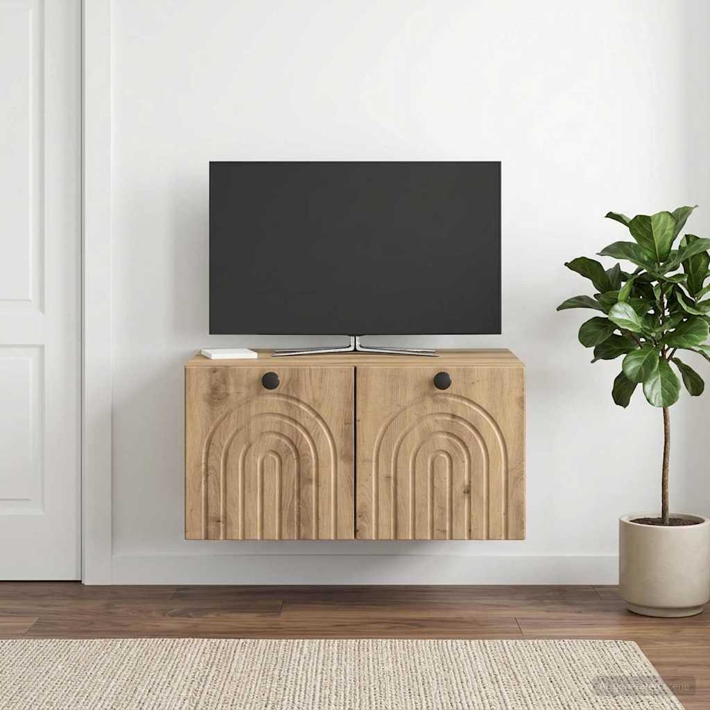 Fali TV szekrény 59,5 x 41 x 30 cm Kézműves Tölgy Szerelt Fa