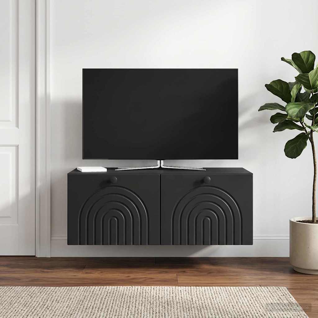Fali TV szekrény Fekete 78,5 x 41 x 30 cm Szerelt Fa