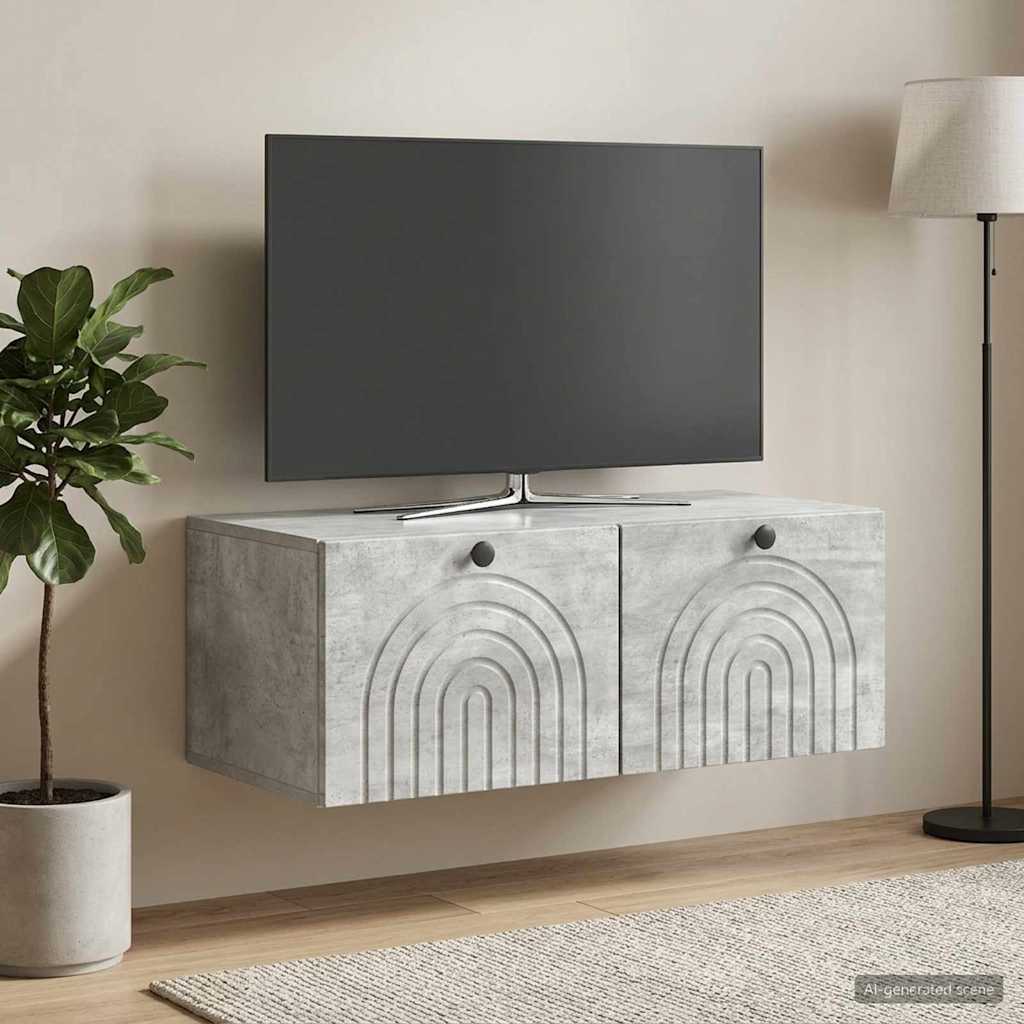 Fali TV szekrény Betonszürke 78,5 x 41 x 30 cm Szerelt Fa
