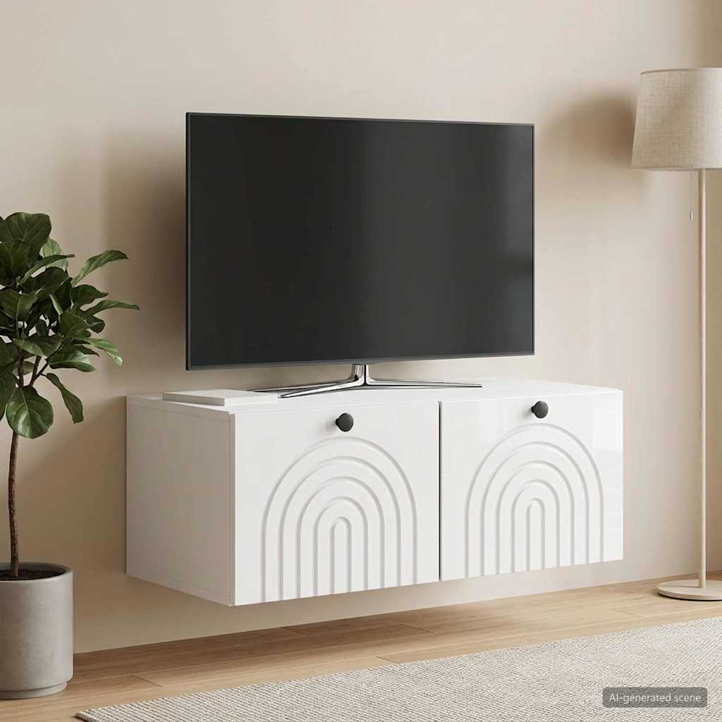 Fali TV szekrény Magasfényű Fehér 78,5 x 41 x 30 cm Szerelt Fa