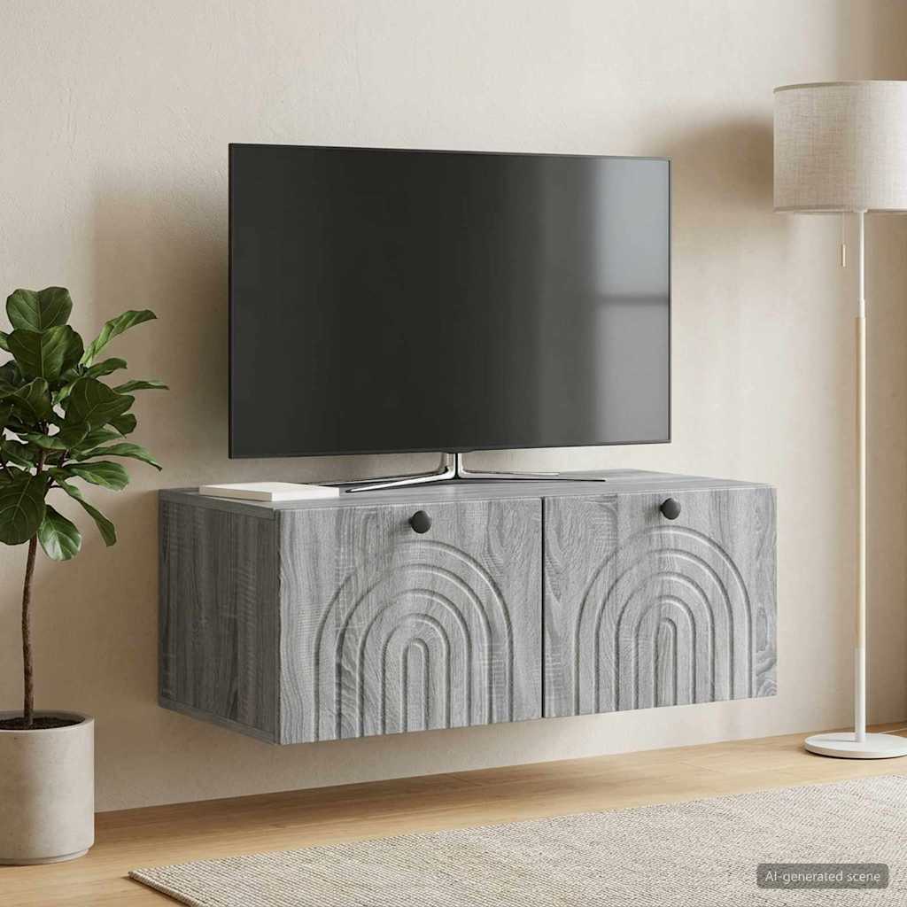 Fali TV szekrény Szürke Sonoma 78,5 x 41 x 30 cm Szerelt Fa