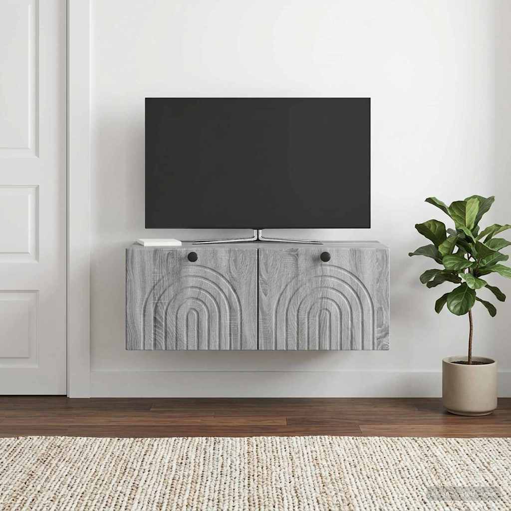Fali TV szekrény Szürke Sonoma 78,5 x 41 x 30 cm Szerelt Fa