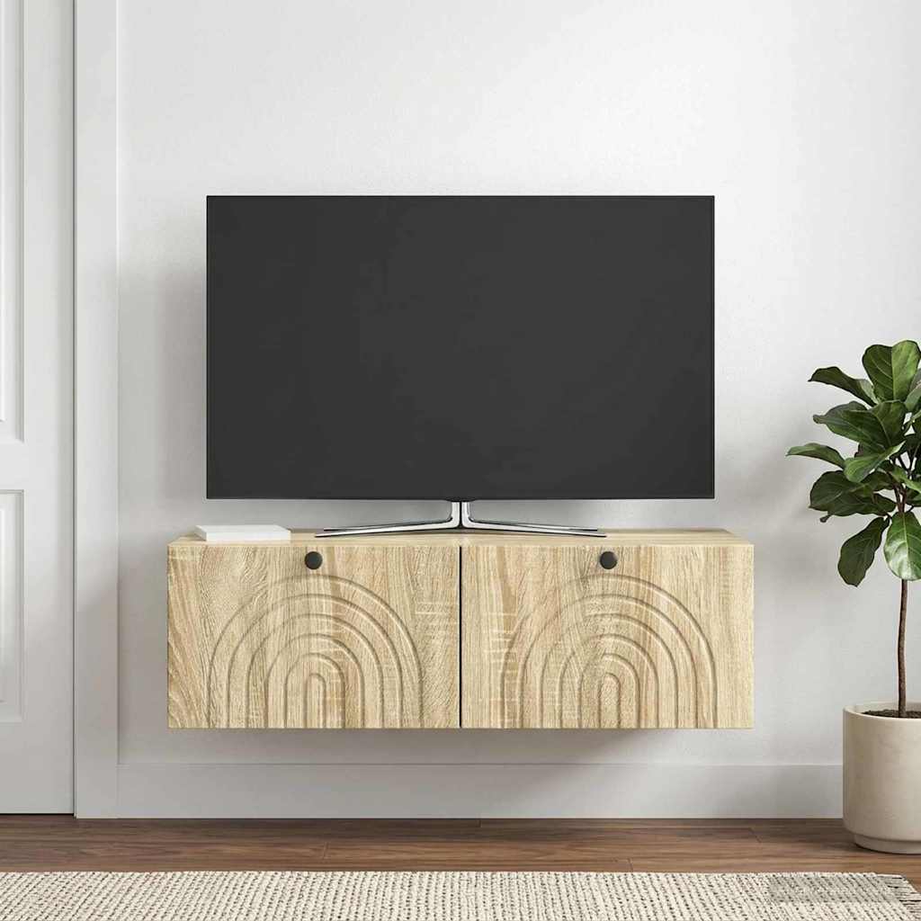 Fali TV szekrény Sonoma Tölgy 98 x 41 x 30 cm Szerelt Fa