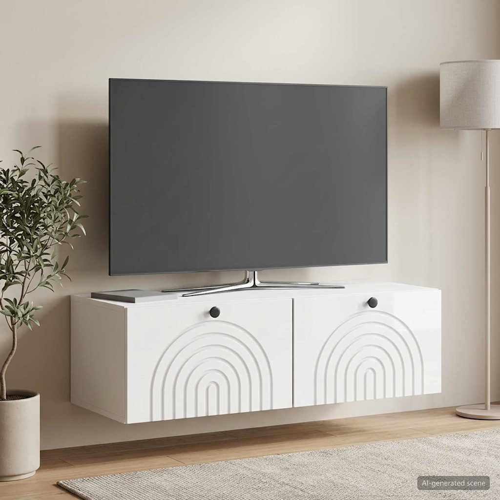 Fali TV szekrény Magasfényű Fehér 98 x 41 x 30 cm Szerelt Fa