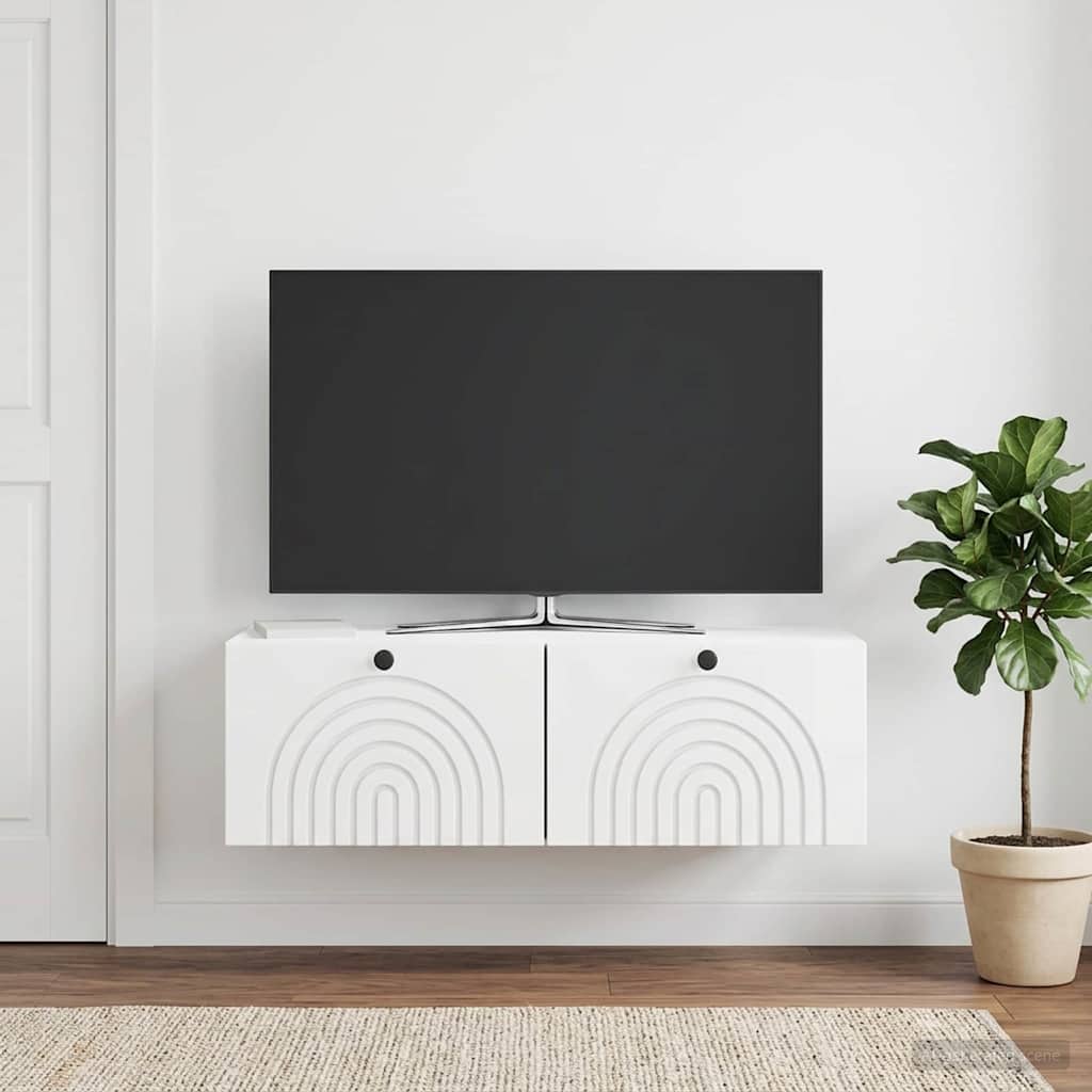 Fali TV szekrény Magasfényű Fehér 98 x 41 x 30 cm Szerelt Fa