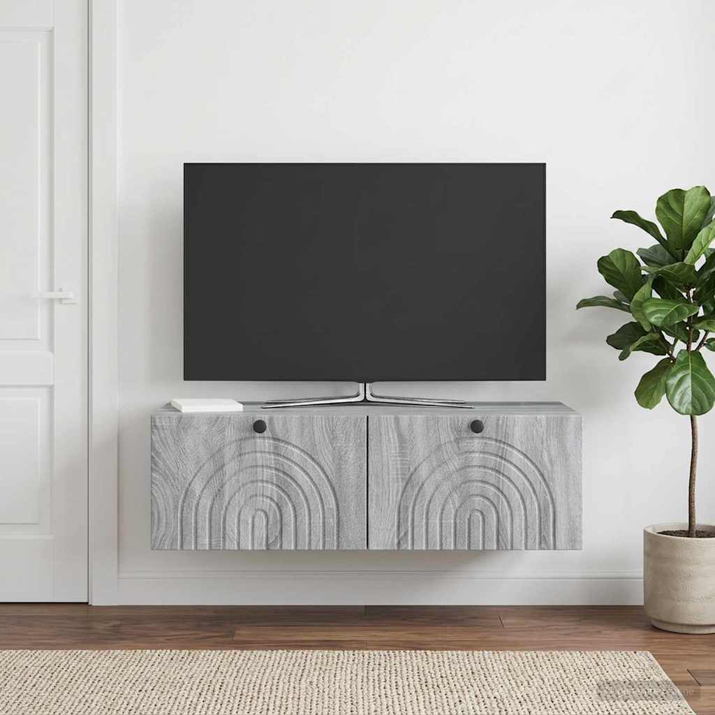 Fali TV szekrény Szürke Sonoma 99 x 41 x 30 cm Szerelt Fa