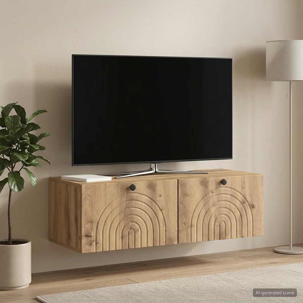 Fali TV szekrény 99 x 41 x 30 cm Kézműves Tölgy Szerelt Fa