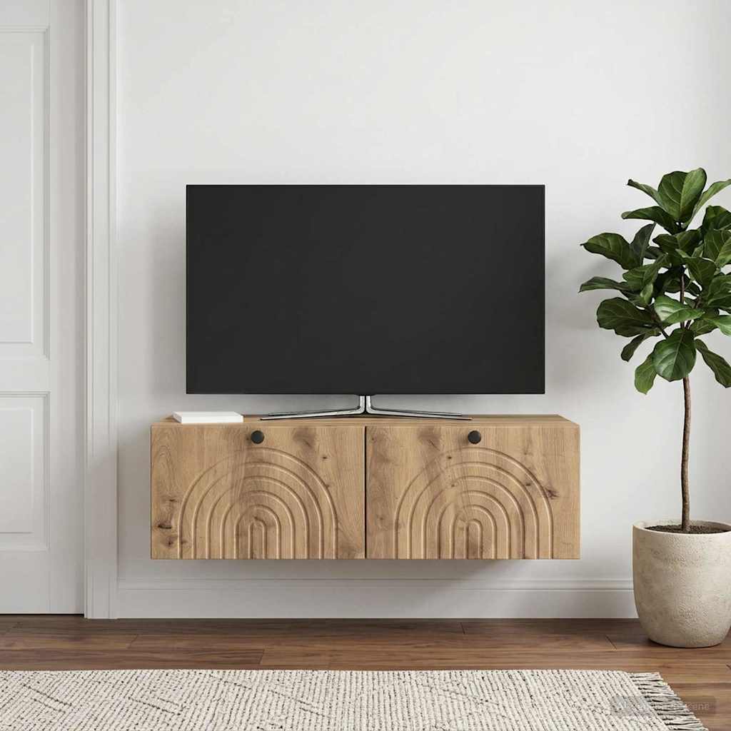 Fali TV szekrény 99 x 41 x 30 cm Kézműves Tölgy Szerelt Fa