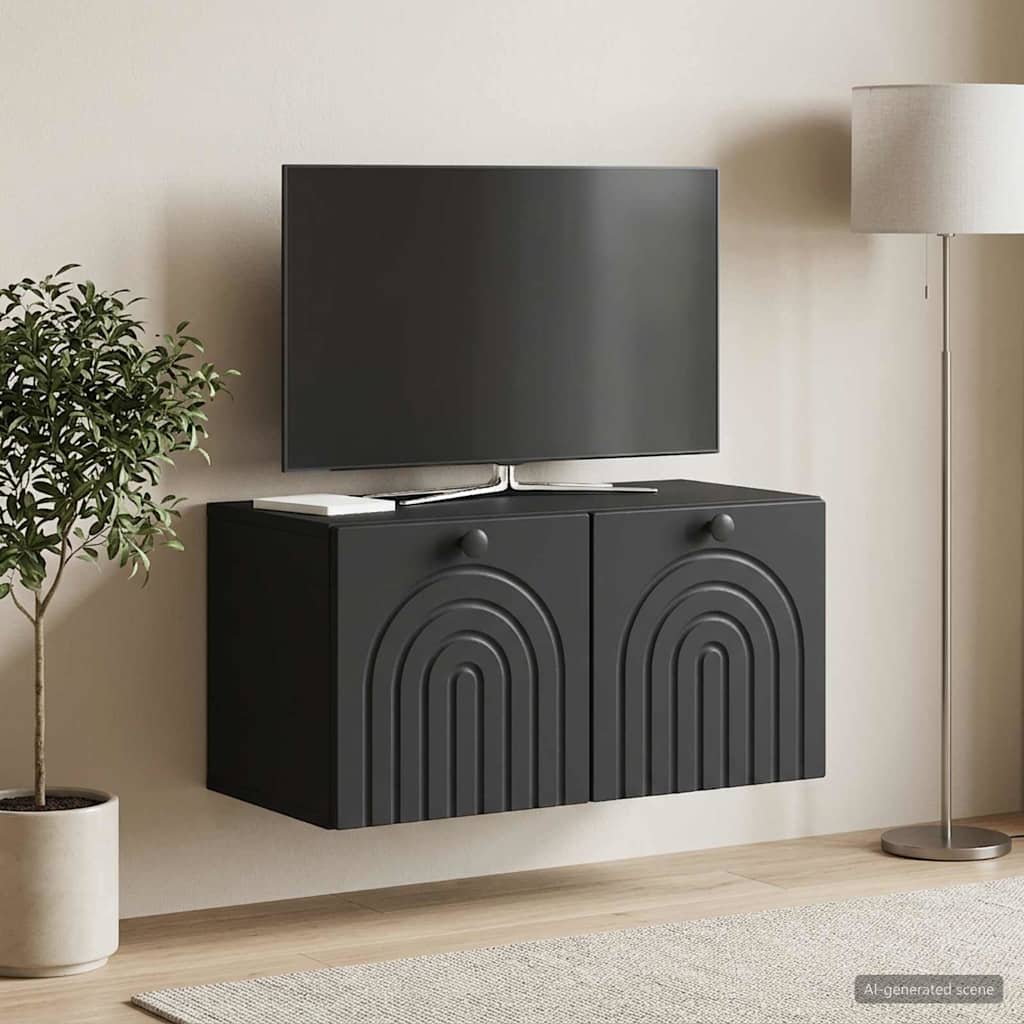 Fali TV szekrény Fekete 59,5 x 31 x 30 cm Szerelt Fa