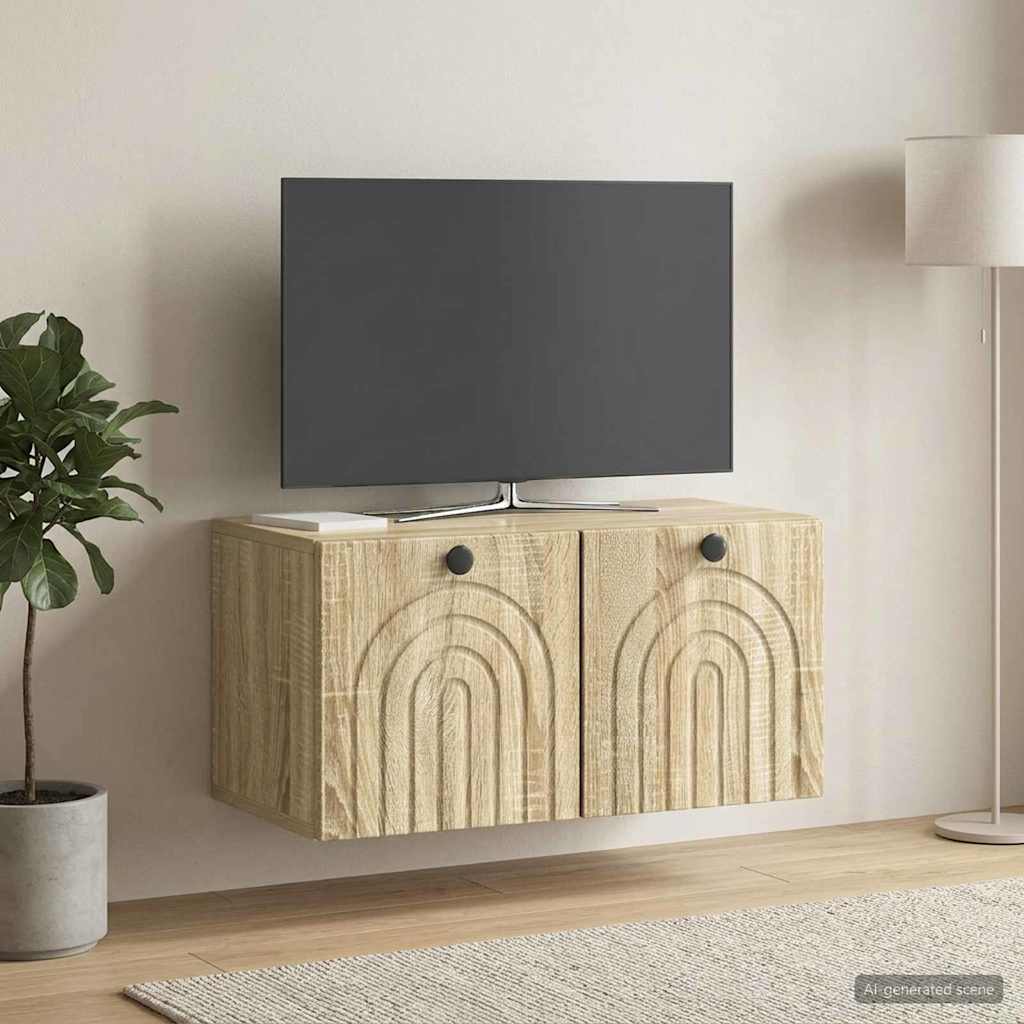 Fali TV szekrény Sonoma Tölgy 59,5 x 31 x 30 cm Szerelt Fa