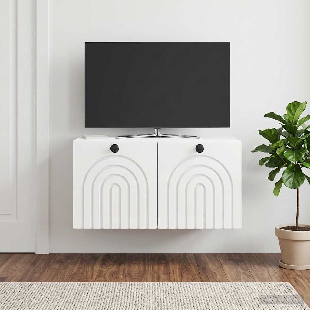 Fali TV szekrény Magasfényű Fehér 59,5 x 31 x 30 cm Szerelt Fa