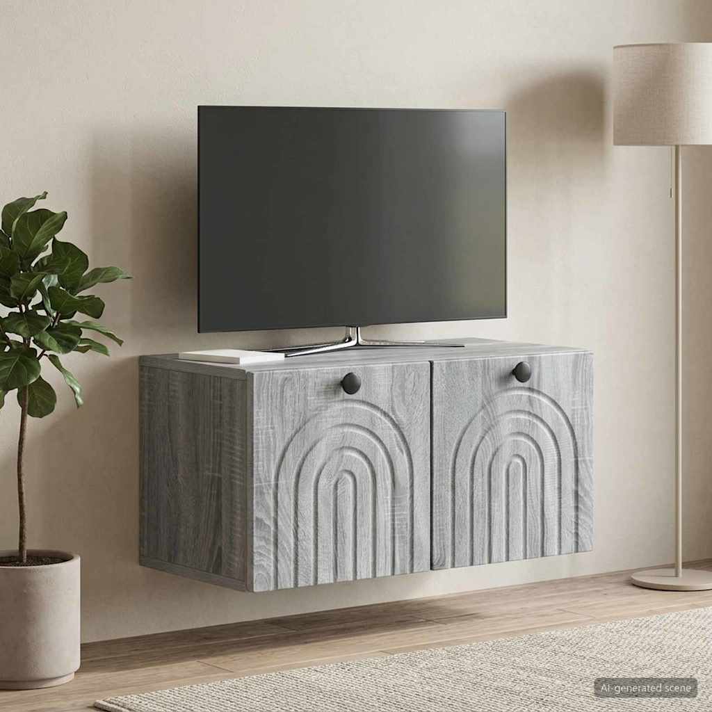 Fali TV szekrény Szürke Sonoma 59,5 x 31 x 30 cm Szerelt Fa