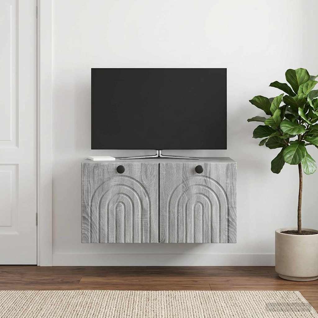 Fali TV szekrény Szürke Sonoma 59,5 x 31 x 30 cm Szerelt Fa