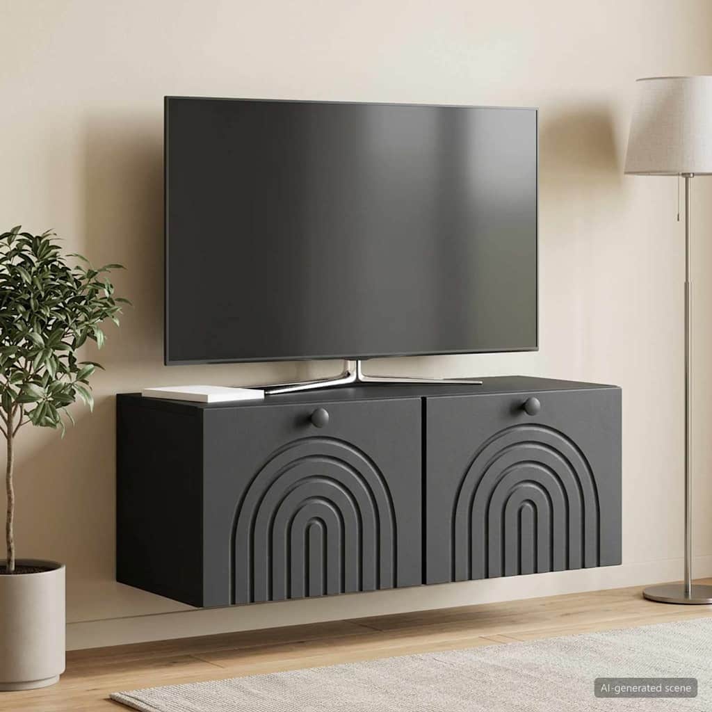 Fali TV szekrény Fekete 78,5 x 31 x 30 cm Szerelt Fa
