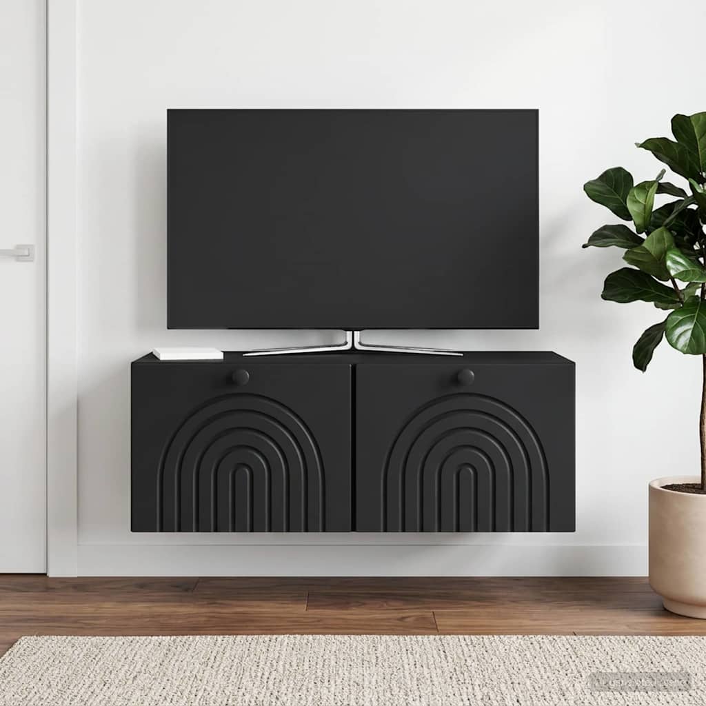 Fali TV szekrény Fekete 78,5 x 31 x 30 cm Szerelt Fa