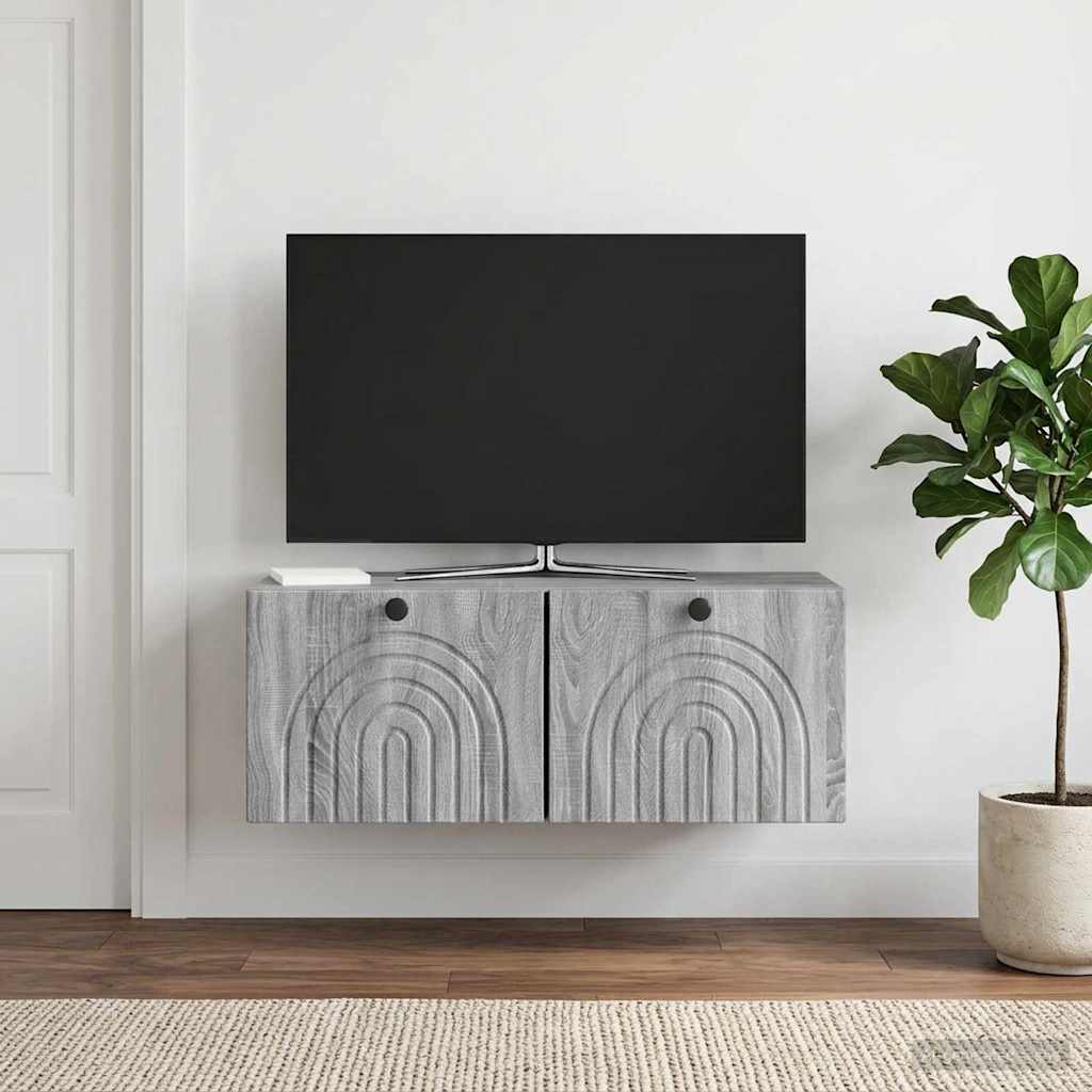 Fali TV szekrény Szürke Sonoma 78,5 x 31 x 30 cm Szerelt Fa