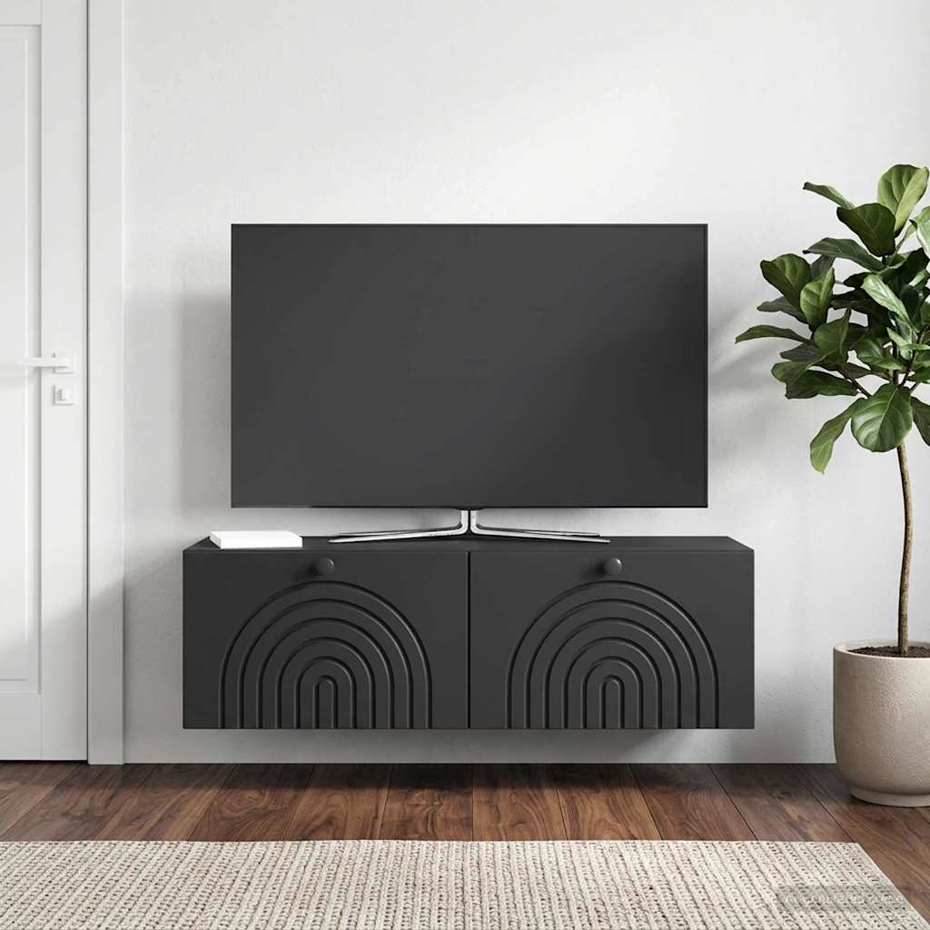 Fali TV szekrény Fekete 98 x 31 x 30 cm Szerelt Fa