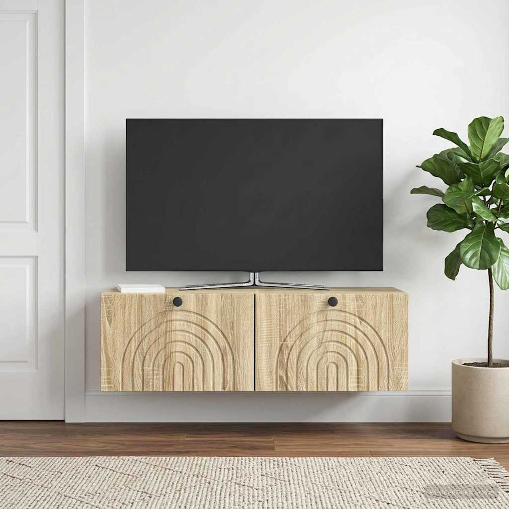 Fali TV szekrény Sonoma Tölgy 98 x 31 x 30 cm Szerelt Fa
