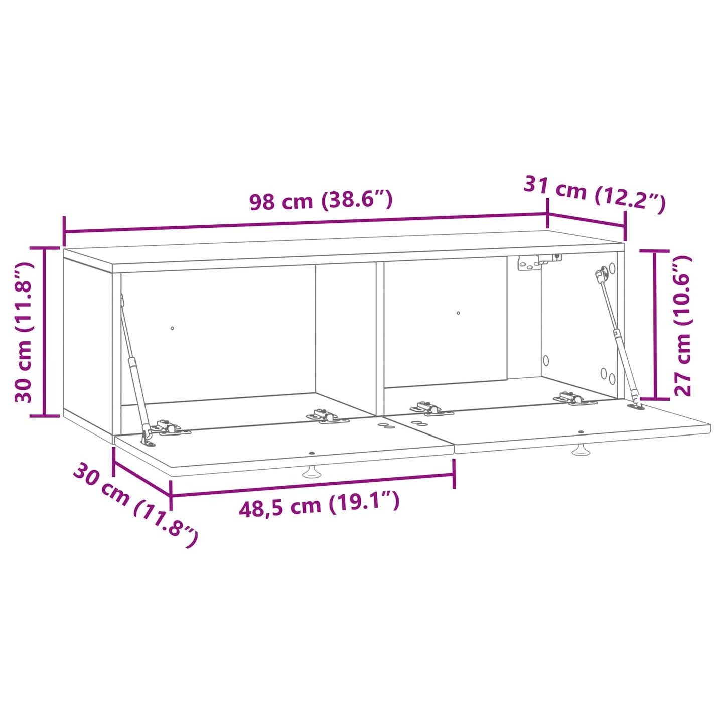 Fali TV szekrény Betonszürke 98 x 31 x 30 cm Szerelt Fa