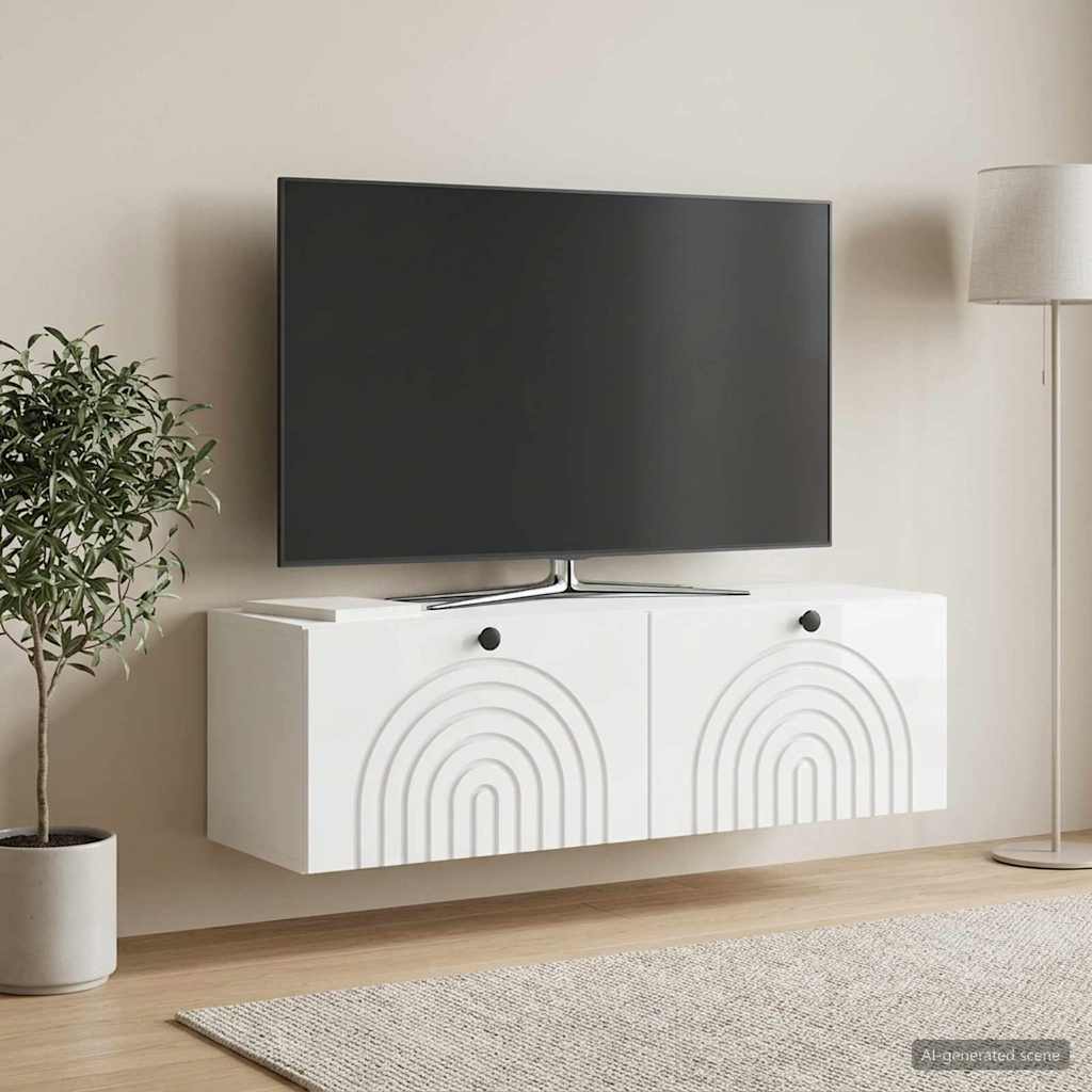 Fali TV szekrény Magasfényű Fehér 98 x 31 x 30 cm Szerelt Fa