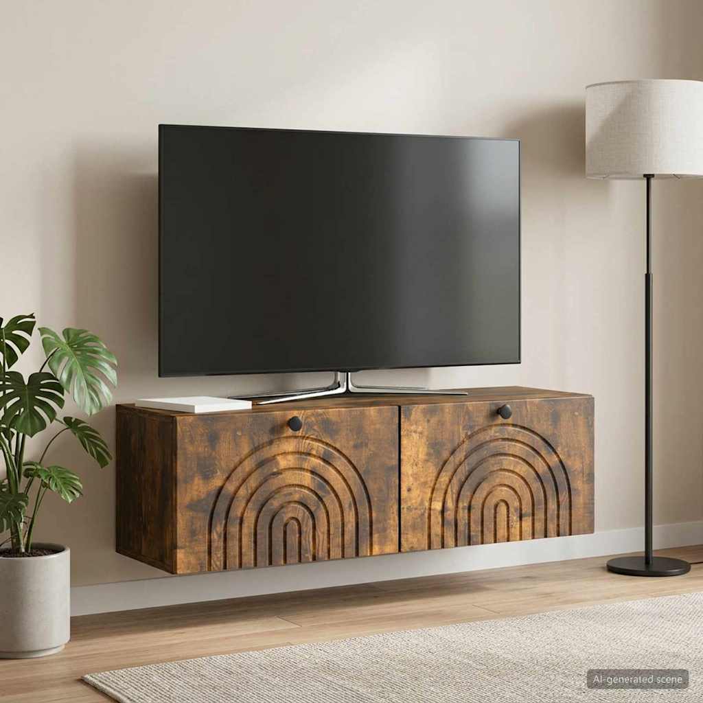 Fali TV szekrény Füstös Tölgy 98 x 31 x 30 cm Szerelt Fa