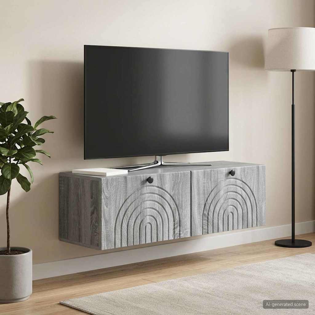 Fali TV szekrény Szürke Sonoma 98 x 31 x 30 cm Szerelt Fa