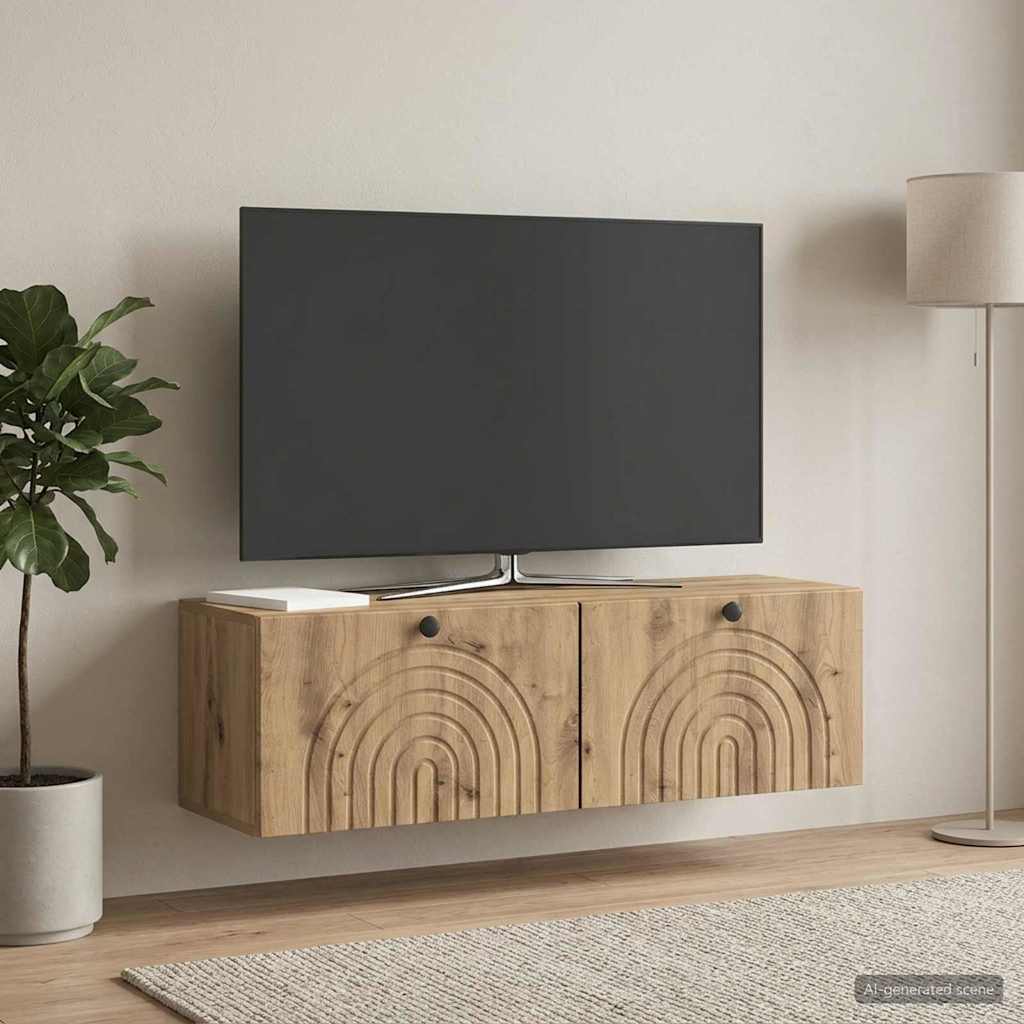 Fali TV szekrény 98 x 31 x 30 cm Kézműves Tölgy Szerelt Fa