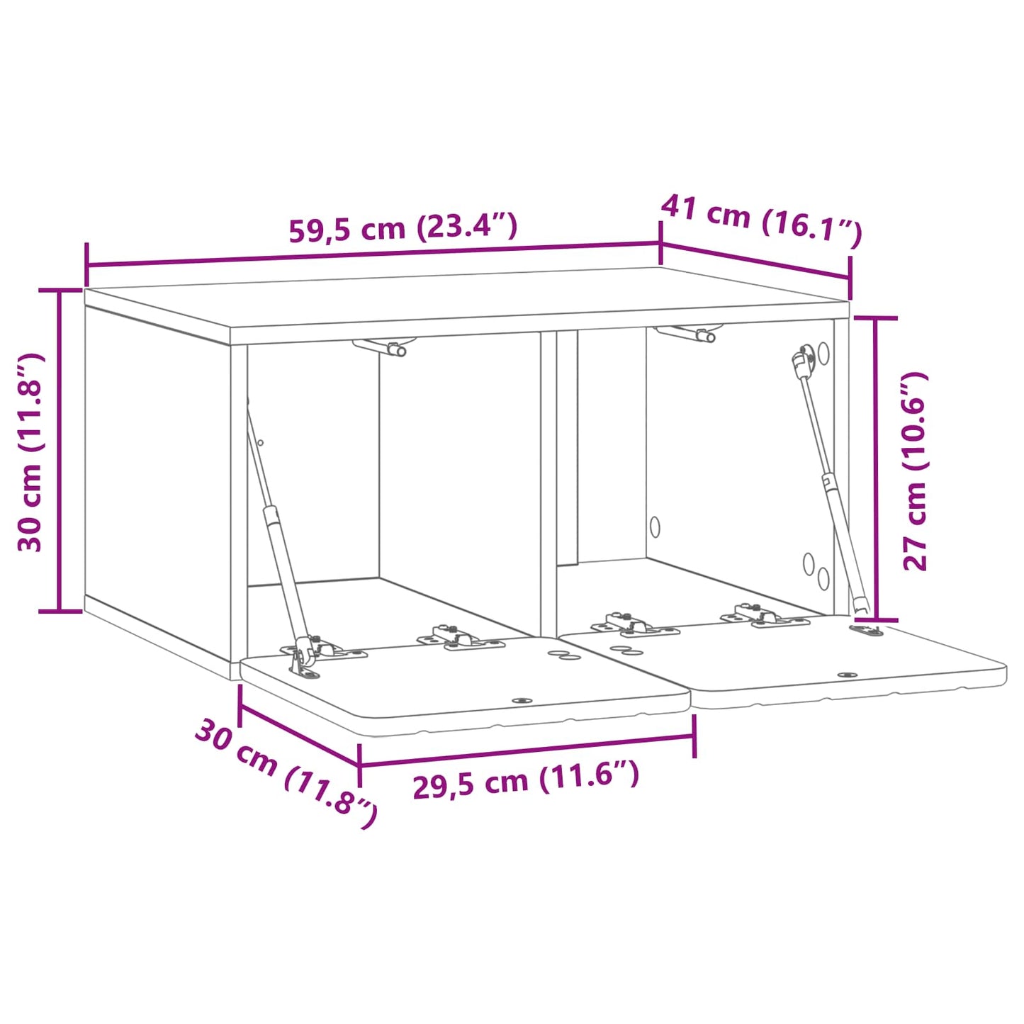Fali TV szekrény 59,5 x 41 x 30 cm Sonoma Tölgy Szerelt Fa