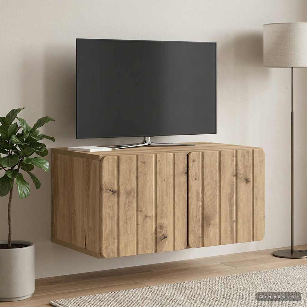 Fali TV szekrény 59,5 x 41 x 30 cm Kézműves Tölgy Szerelt Fa