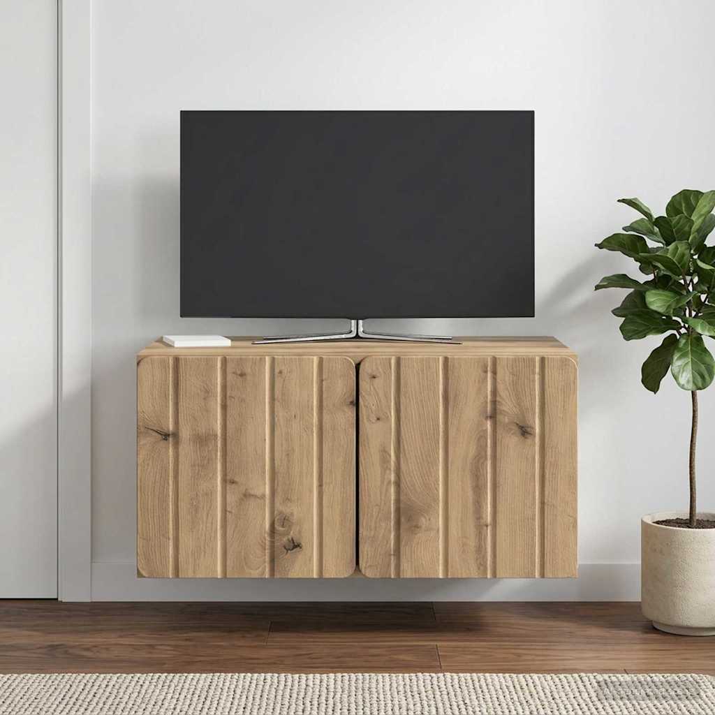 Fali TV szekrény 59,5 x 41 x 30 cm Kézműves Tölgy Szerelt Fa