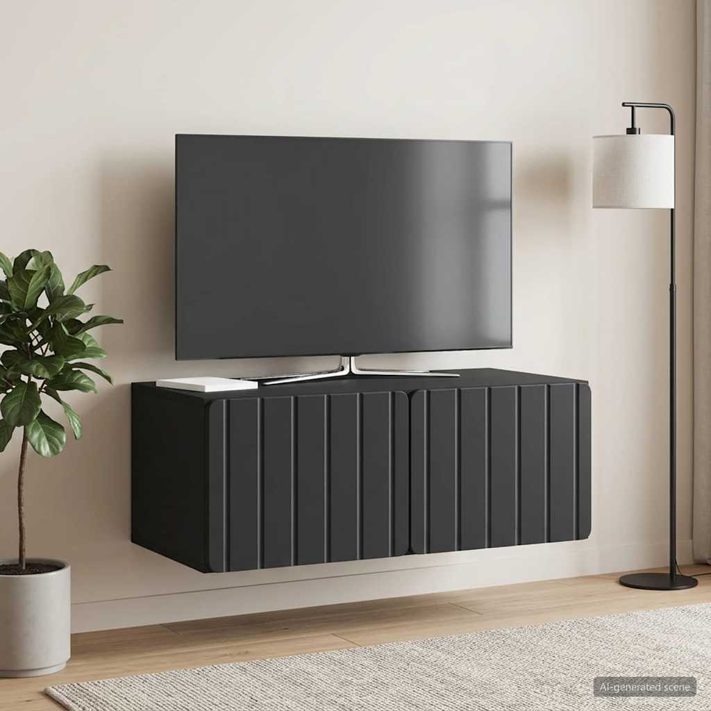 Fali TV szekrény 78,5 x 41 x 30 cm Fekete Szerelt Fa